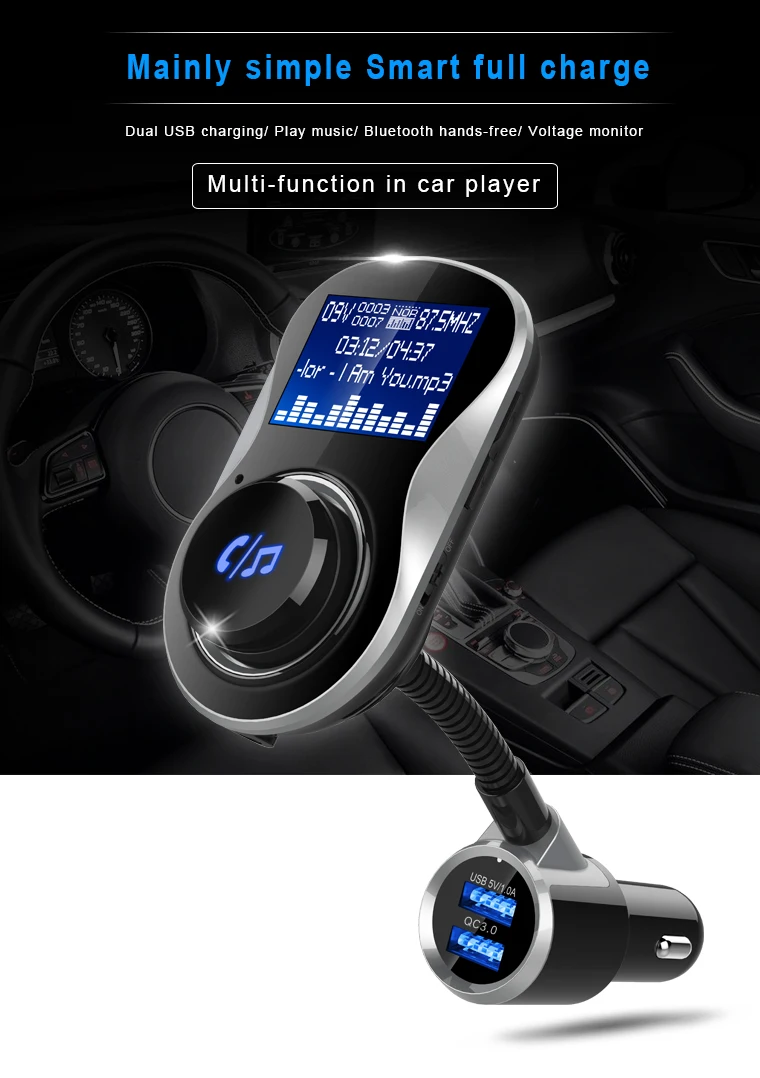 Cheap Smallest Car Fm Transmitter With Led Display 2 Usb Port Car Mp3 Player With Big Lcd
