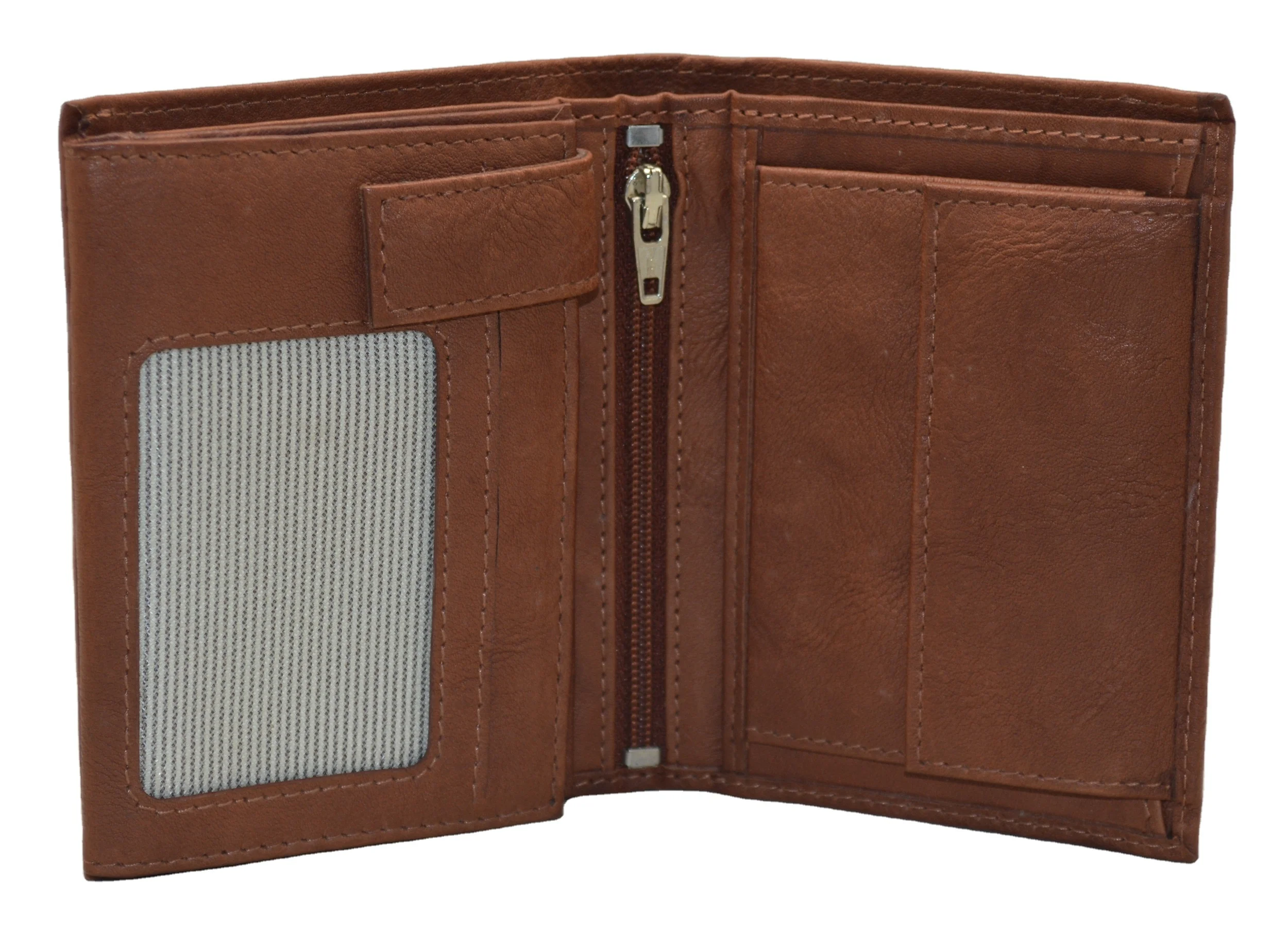 High Quality Vertical Trifold Genuine Leather With Rfid Blocking Men's