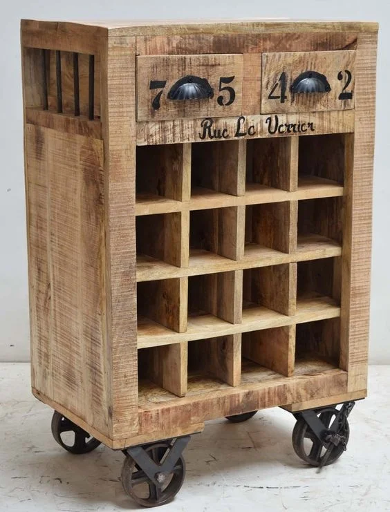 Ace Vintage Industrial Wine Storage Cart,Mango Wood Wine Storage