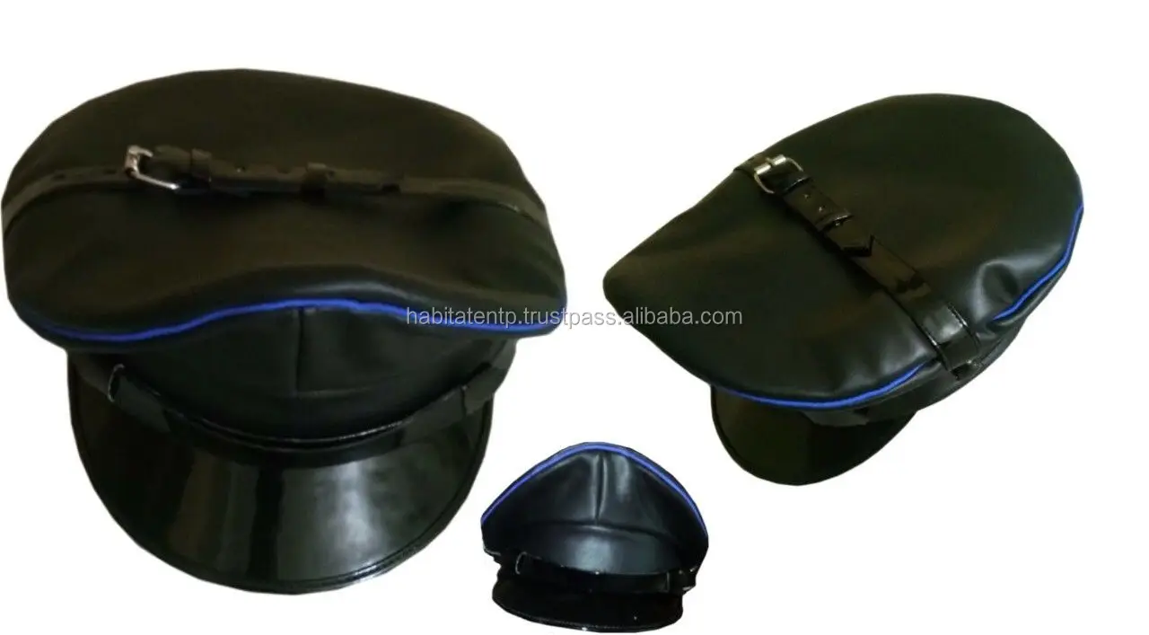 Mens Faux Leather Black Army Muir Biker Peaked Police Gay Military Caps Hats New 