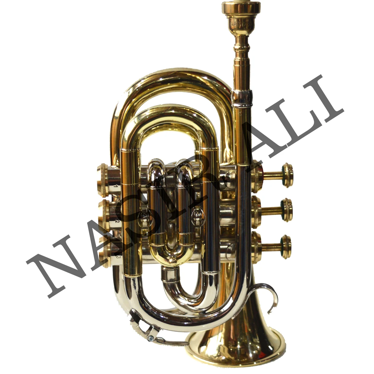 NASIR ALI NEW PROFESSIONAL POCKET TRUMPET BRASS NICKEL BB PITCH PREMIUM QUALITY WITH INCLUDE HARDCASE AND MOUTHPIECE