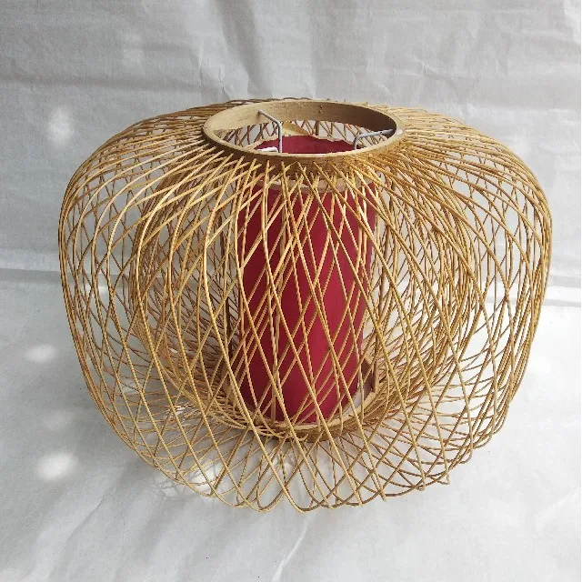 Two layers of circular design bamboo lamp, handmade hanging lamp from Vietnam, traditional bamboo lantern