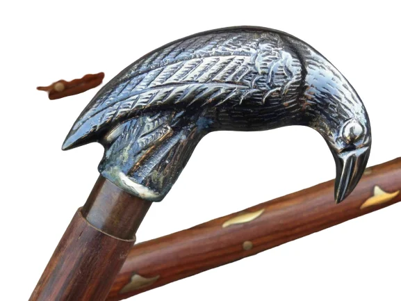 BRASS CROW HEAD WALKING CANE HANDLE FOR WOODEN VINTAGE WALKING STICK GIFT 