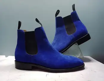 Blue Chelsea Suede Boots Men High 