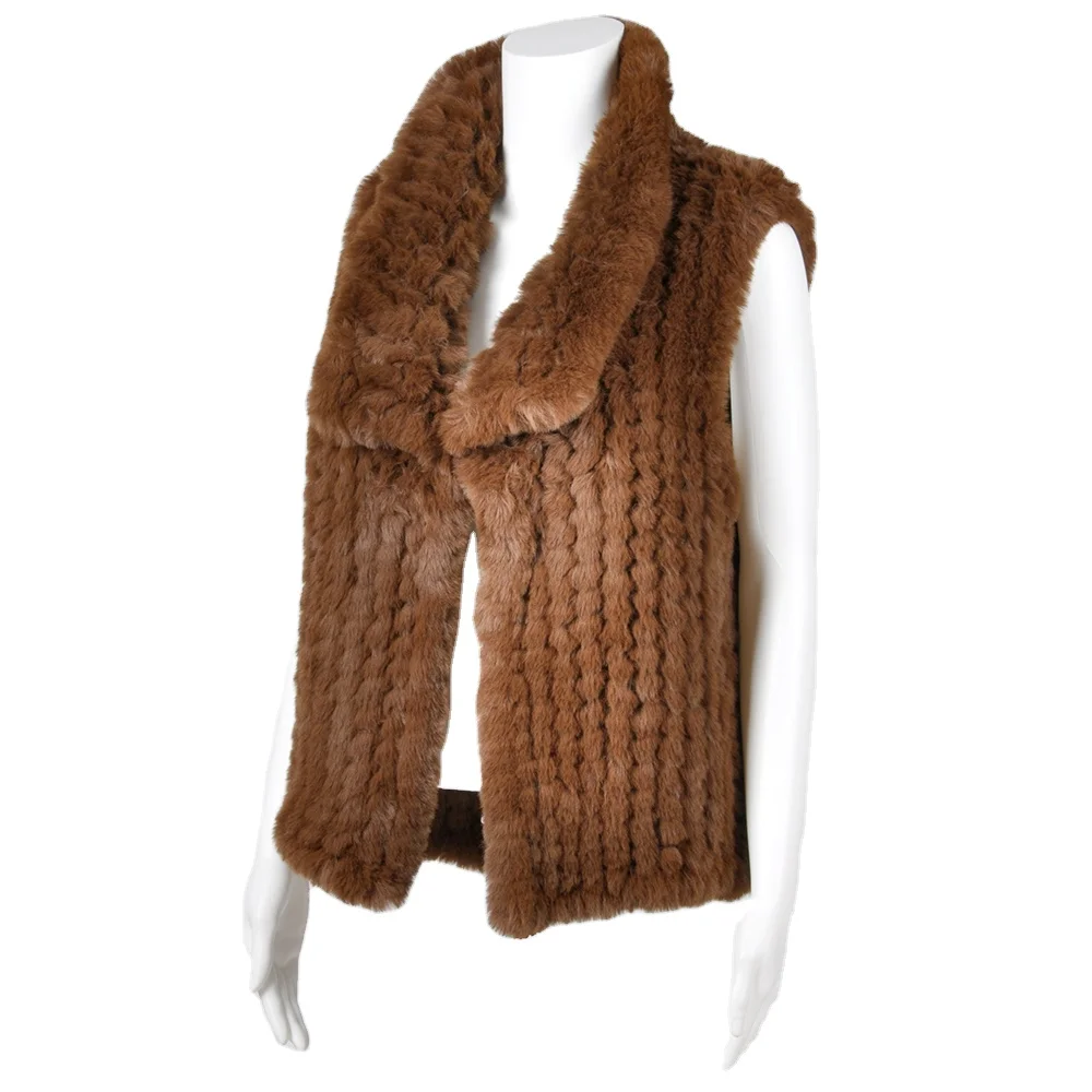
Good Guality Female Soft Double-Side Hand-Woven Rabbit Faux Fur With Vest Fur Collar 