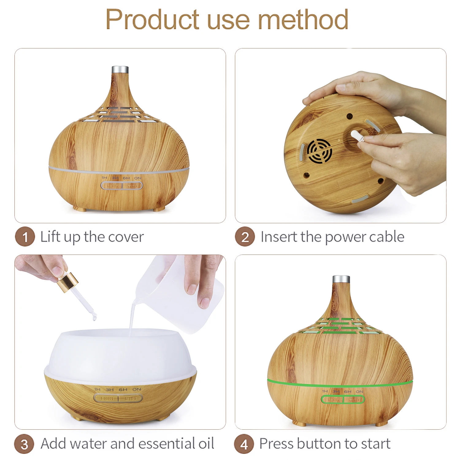 400ml Wood Grain Ultrasonic Cool Mist Humidifier, Diffuser for essential oils, 7 Color LED Lights aroma oil diffuser