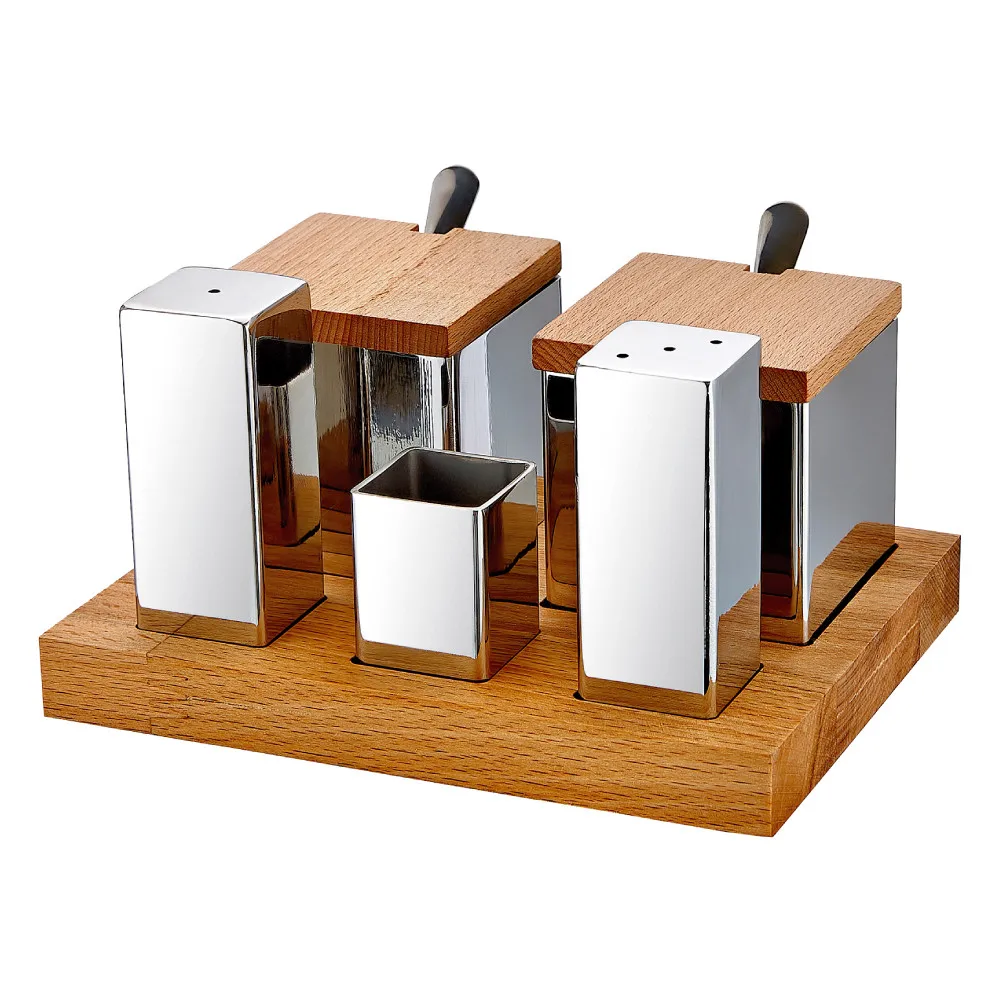 Super Quality Wooden Stand Five Square Salt Shaker Cruet Set Glossy Matte Buy Stainless Steel Salt And Pepper Shaker Wood Salt Shaker Copper Salt And Pepper Shaker Spice Shaker Bottles Salt