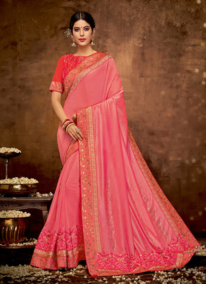 婚礼穿印度最新设计师线程刺绣工作丝绸莎丽系列