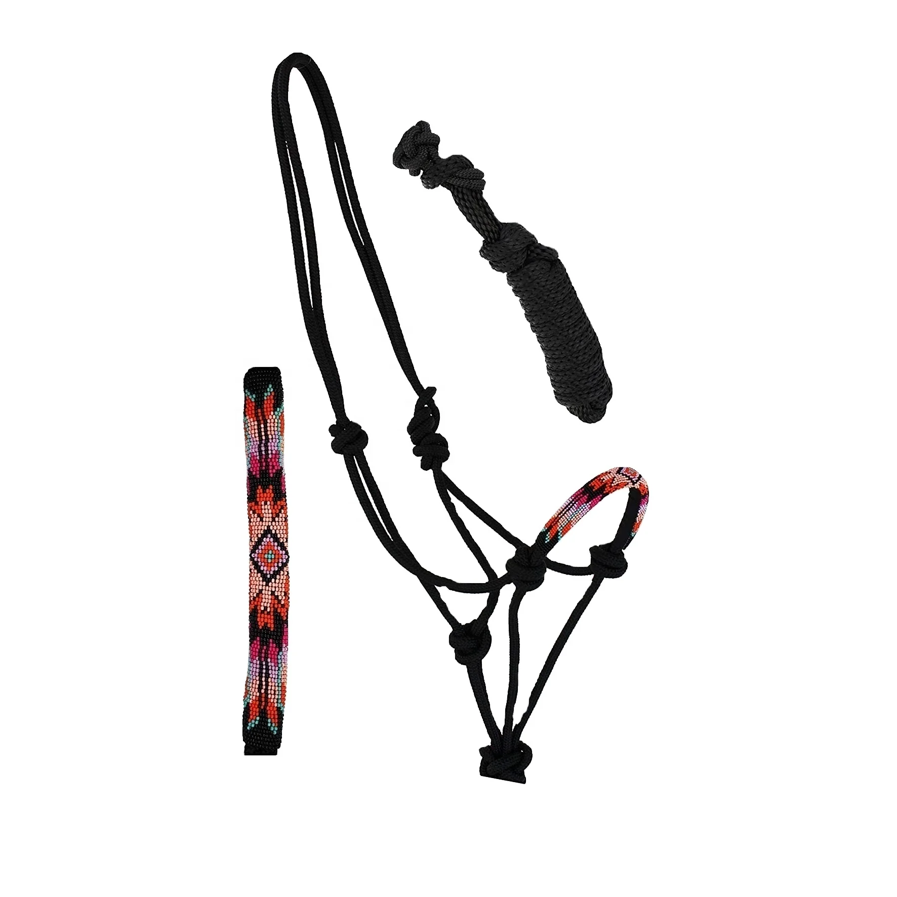 Horse Lead Rope Halter With Customize Bead Designs Nose Band All Colors