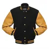 Wholesale Custom Latest Design Mens Varsity Baseball, Black Wool & Gold Leather Varsity Letterman School Jacket