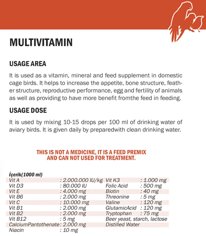 Nutrivita Bird Multivitamin For Birds Private Label Food Supplements