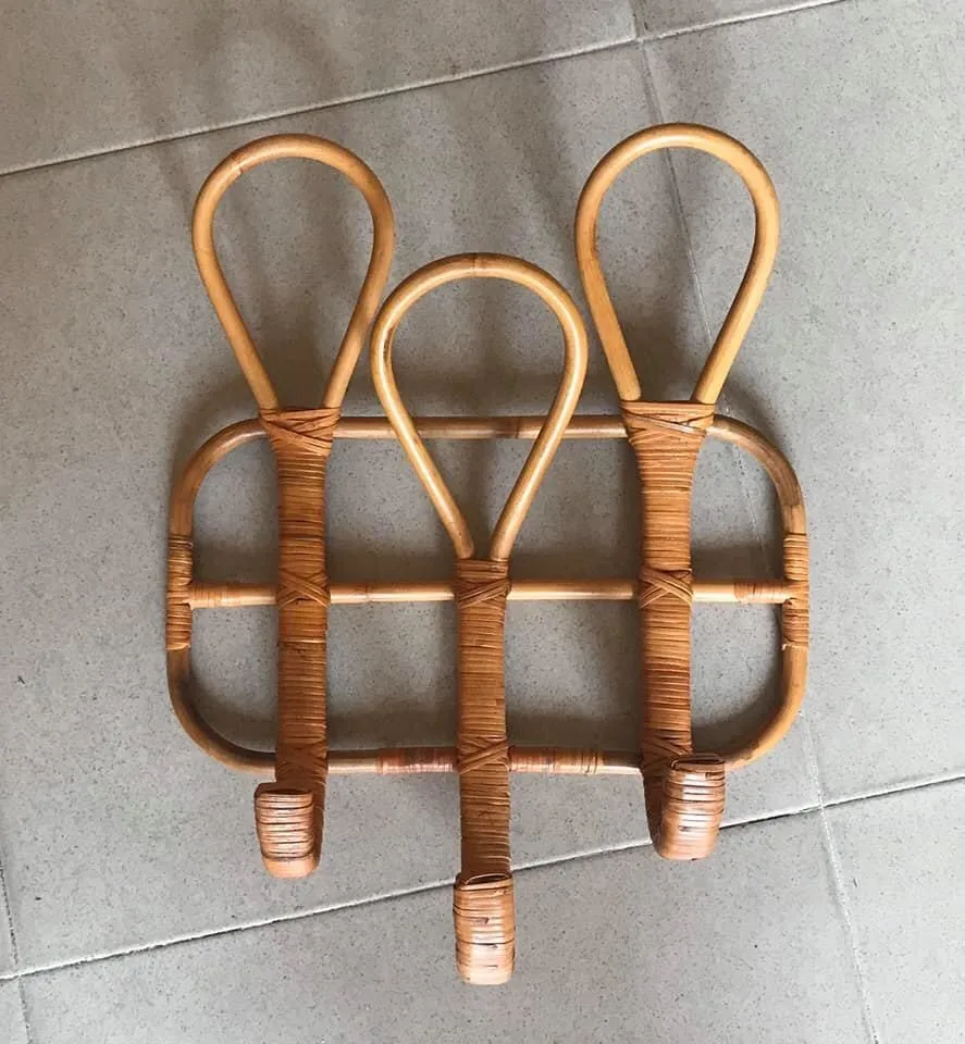 Bamboo Rattan Plant Wall Hanger Vintage Plant Wall Rack Clothes Hanger