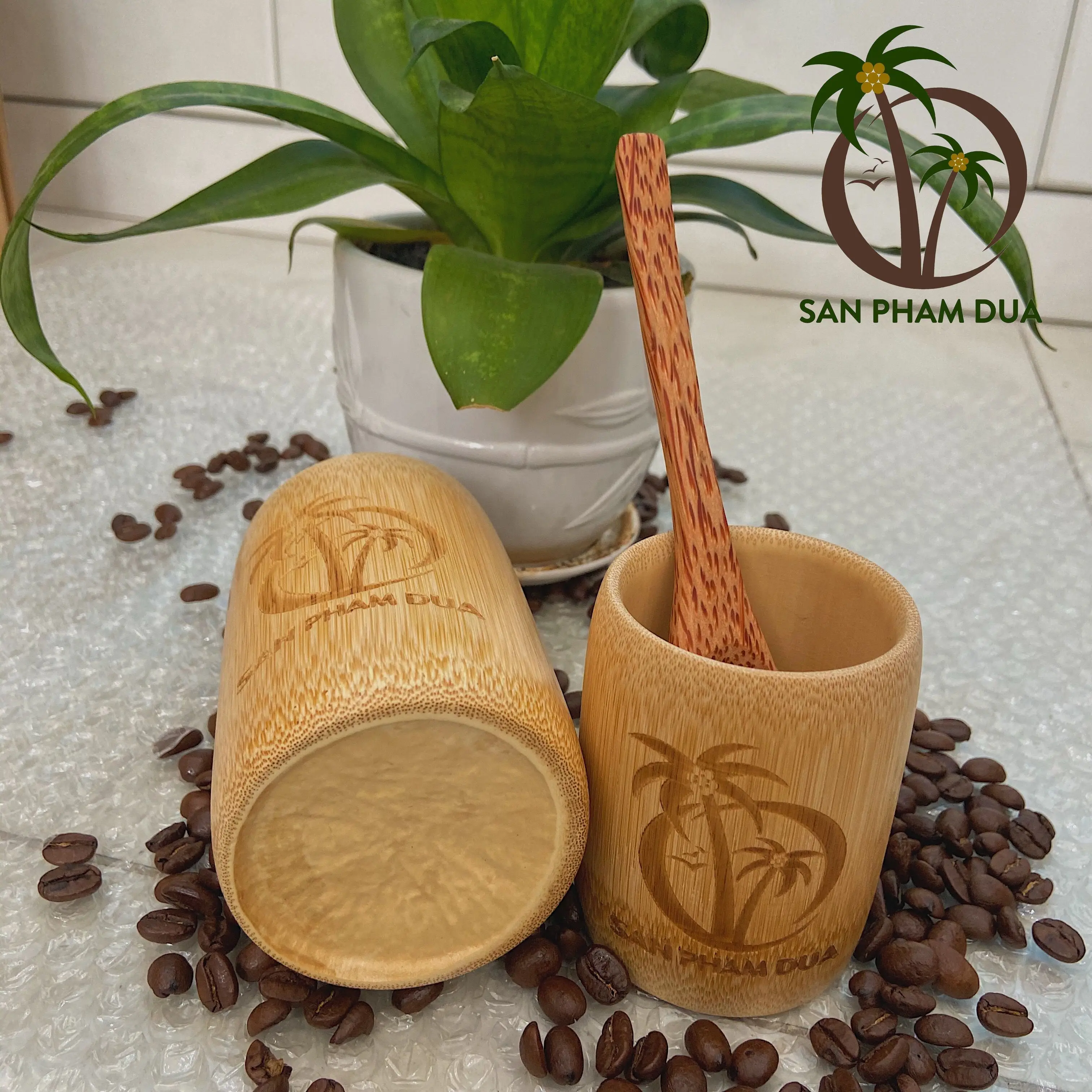 Biodegradable Vietnam Bamboo Cups for Export with customized color printing  of portraits, landscapes