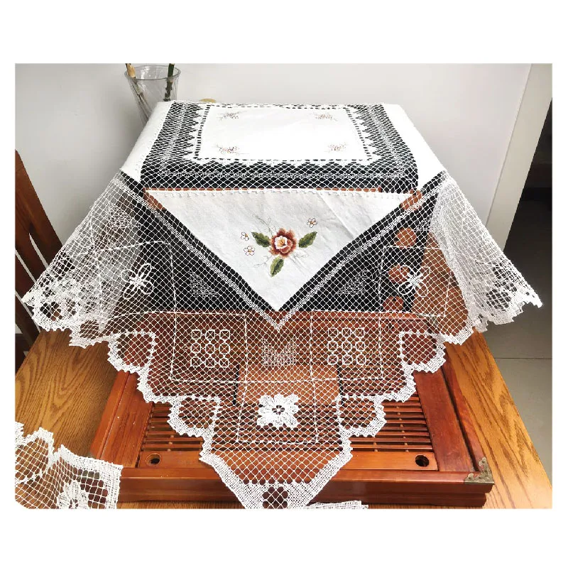 Mexican Small Round Spider  Ecru Lace Tablecloth Crochet Dressing