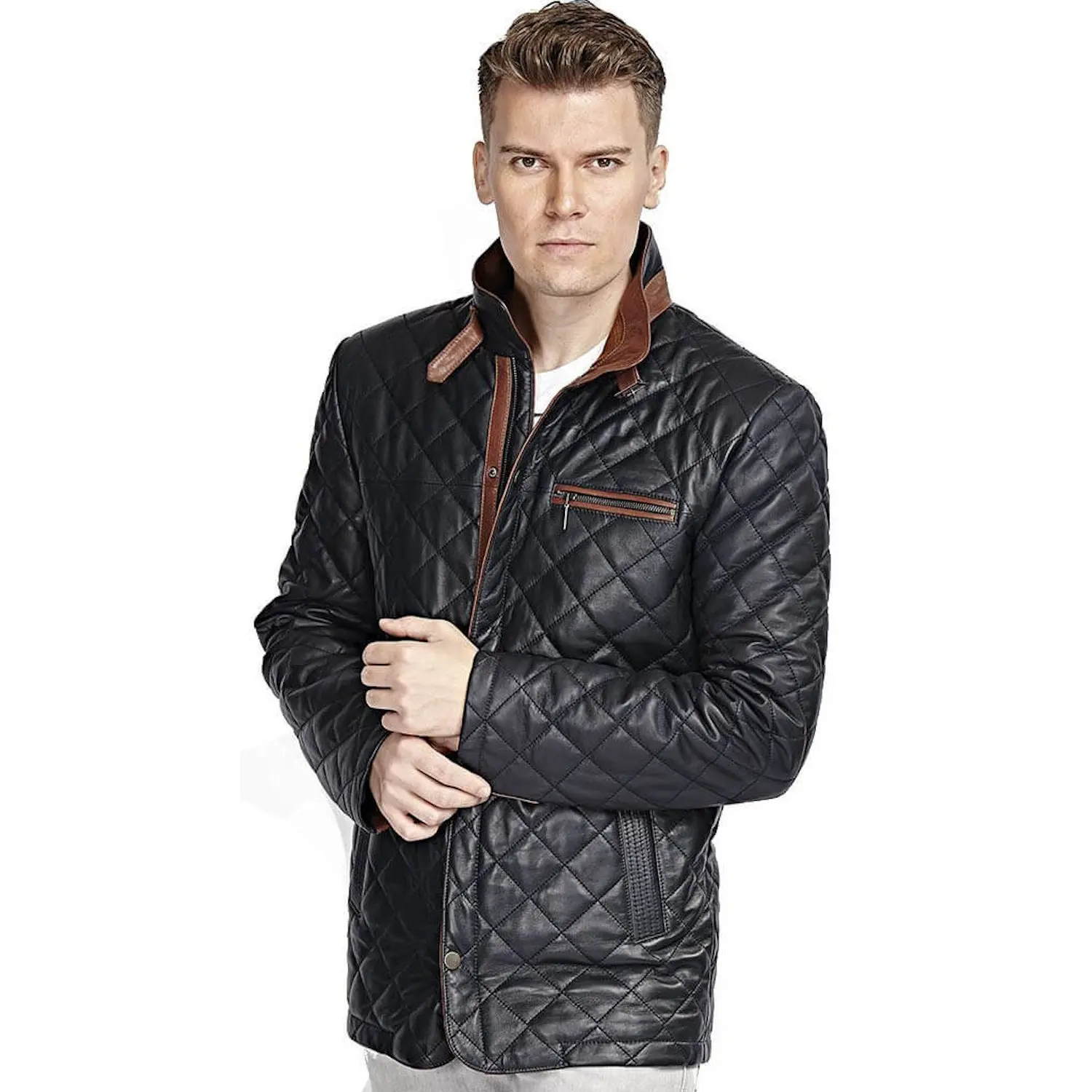Men Genuine Leather Jacket Deriza Navy First Class Quality Lambskin ...