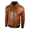 Mens Flight Washed Rust Tan Brown Removable Fur Collar Pilot Genuine Leather Jacket Slim Fit Jet A-2 AirForce Bomber Jacket