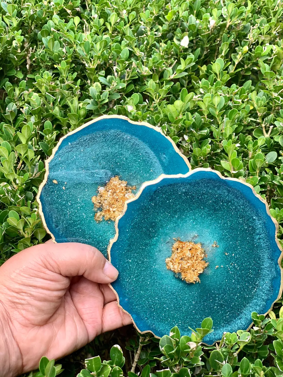 Personalized Ab Resin Drink Resin Coasters Gold Rim Marble Agate Slice