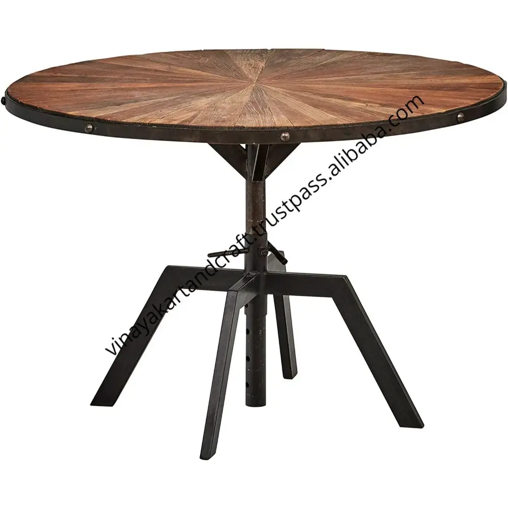 Vintage Industrial Crank Mechanism Solid Wood Top Bar Table Jodhpur