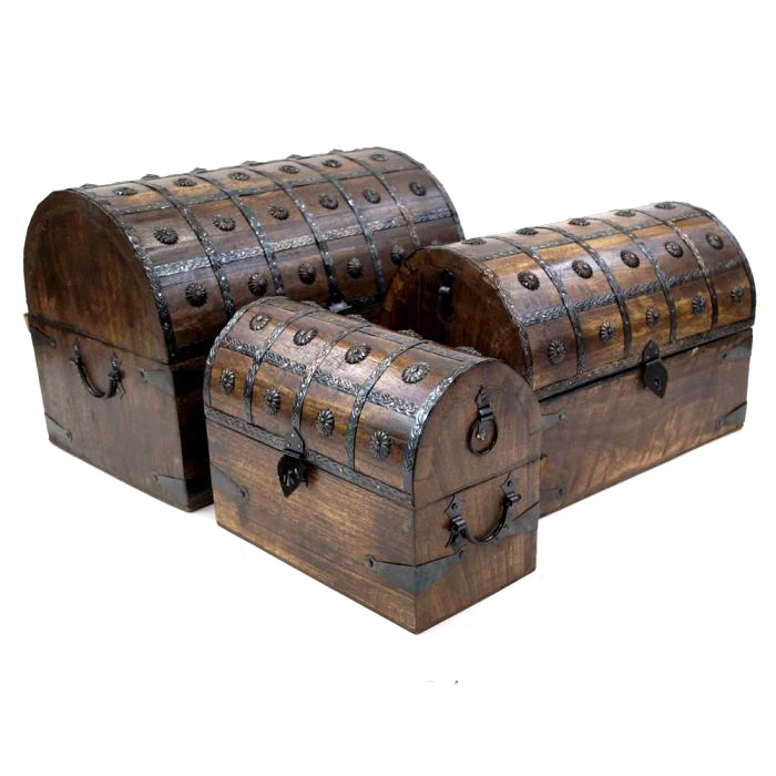 Vintage Nested Wooden Pirate Treasure Chest Boxes Set At Low Price