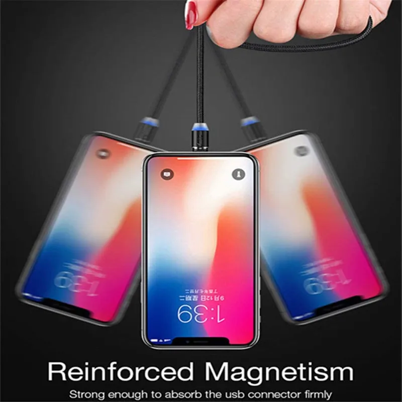 Umigi Fast Charging Nylon Braided 360 Rotatable Blue LED Light 3 in 1 Magnetic Data USB Cable for Micro Lightning Type C - ANKUX.COM