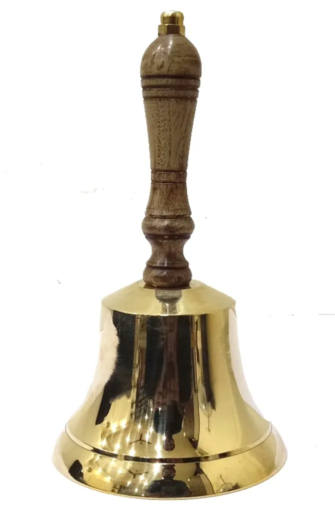 Solid Brass Wooden Handle School Dinner Hand Bell Handbell 16cm Reception Bell 