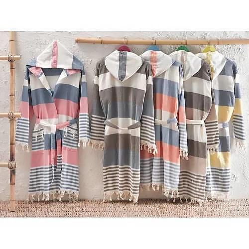 Turkish Towel Bathrobe 100 Cotton Good Quality Fringed Hooded Bathrobe