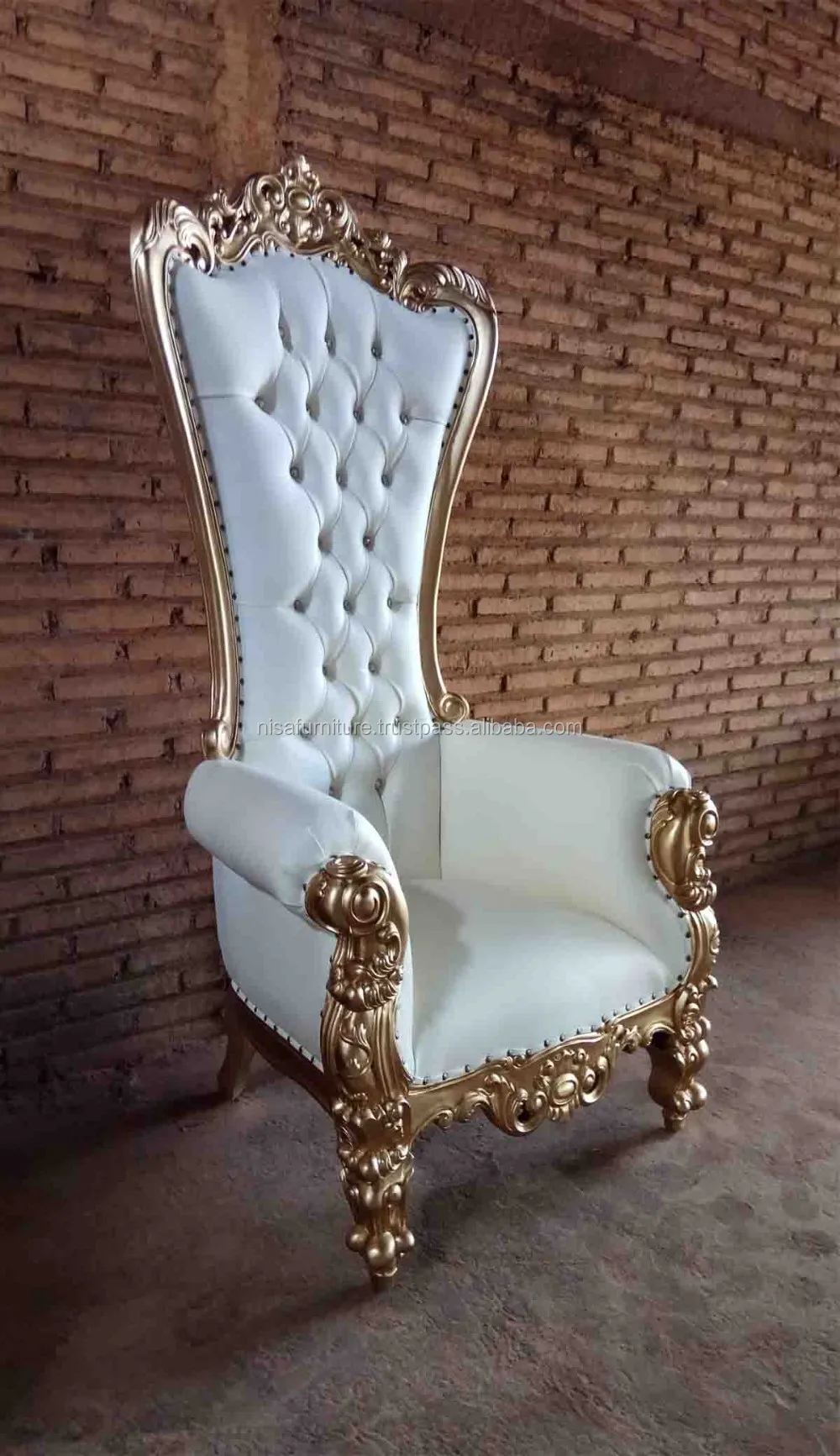 Wooden Cheap King Throne Chairs High Back Luxury Black Frame White