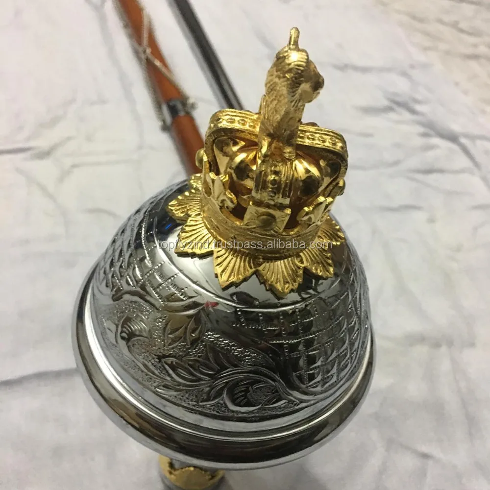 Drum Major Mace Staff Stave Lion Gold & Nickle Sliver 3 Cane Drum Major