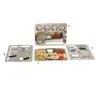 Stainless Steel 6 Compartments(5 Rectangle + 1 Round) Rectangle Deepen Dinner Divided Plates Tray with Lid