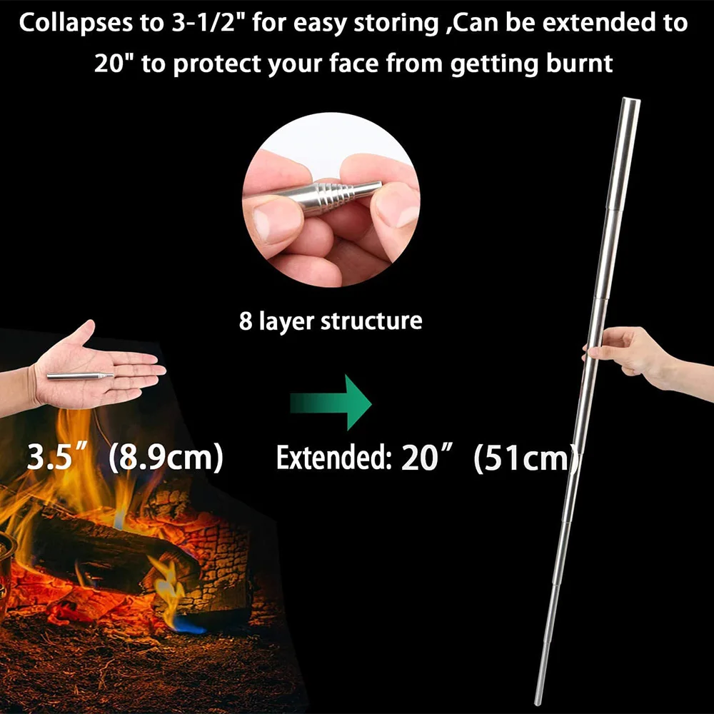 Oulian Gear Fire Blower Pipe Collapsible Stainless Steel Telescopic Gear Fire Blower Fire Tube Fire Blower Pipe Campfire Tool Spitfire Pocket Bellows for Outdoor Picnic Camping Hiking 