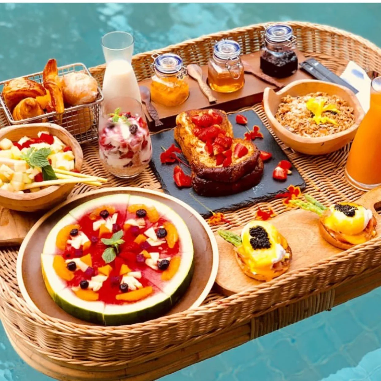 Breakfast Water Basket Outdoor Rattan Serving Swimming Pool Floating