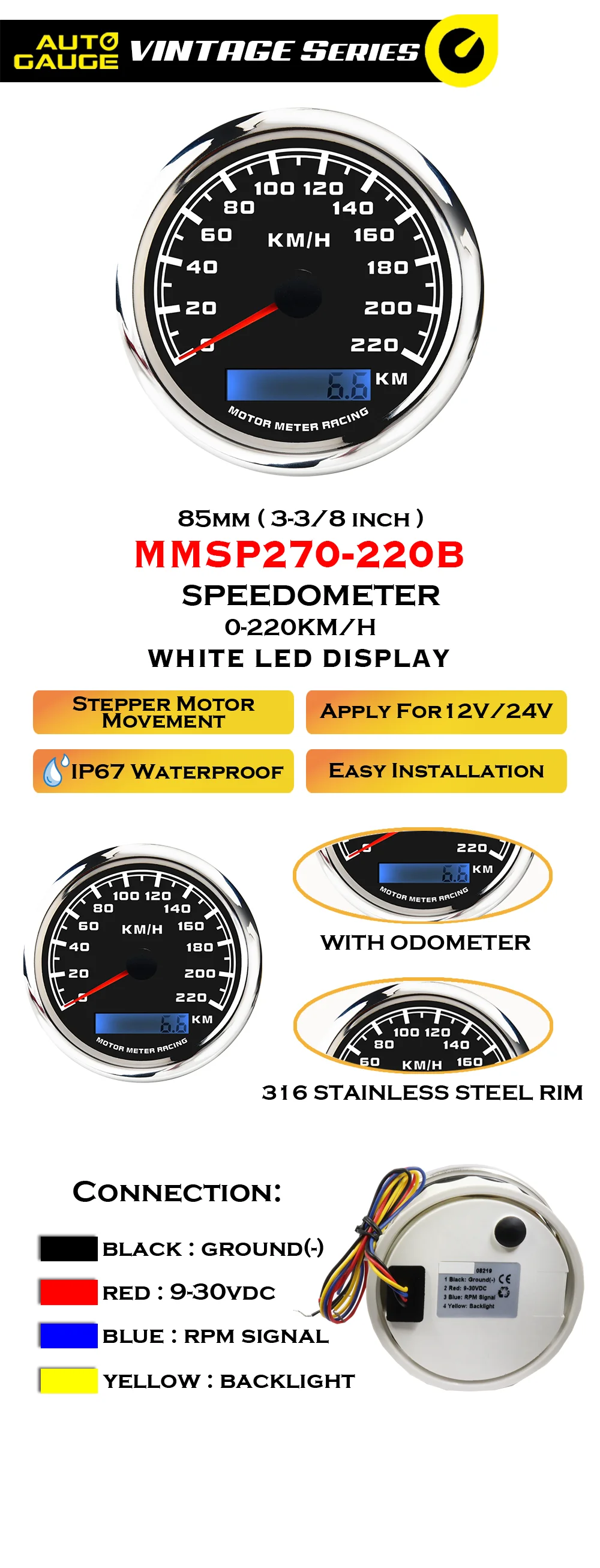 85mm Stepper Motor Movement Digital Electrical Speedometer Gauge With Odometer For Car Auto