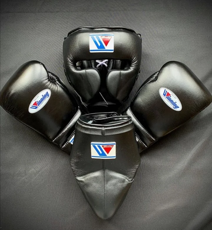 Boxing Gloves Black Groin Guard, Head Gear New Custom Made W1NN1NG 