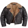 2019 New Fashion Leather Jacket Men's Brown Aviator RAF Bomber Flying Fur Shearling Sheepskin