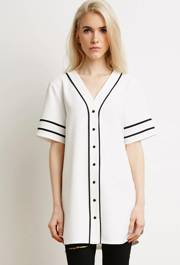 Black and Purple Baseball Jersey Dress with White Contrasting Taping on  Neck, Sleeves and Button Hem / Black Button Front