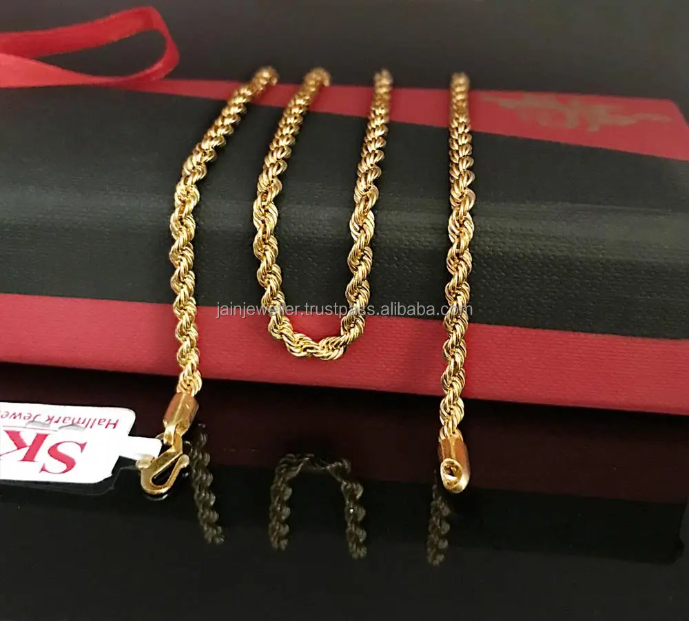 غرامة مجوهرات 18 Kt هولمارك ريال الصلبة حقيقية الذهب الأصفر Silken حبل سلسلة قلادة 22 بوصة 9.780 جرام