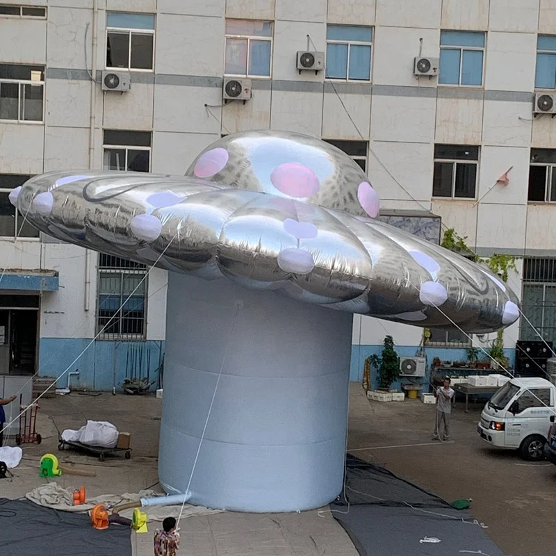 Led Lighted Silver Inflatable Ufo Balloon For Event Decoration Oem