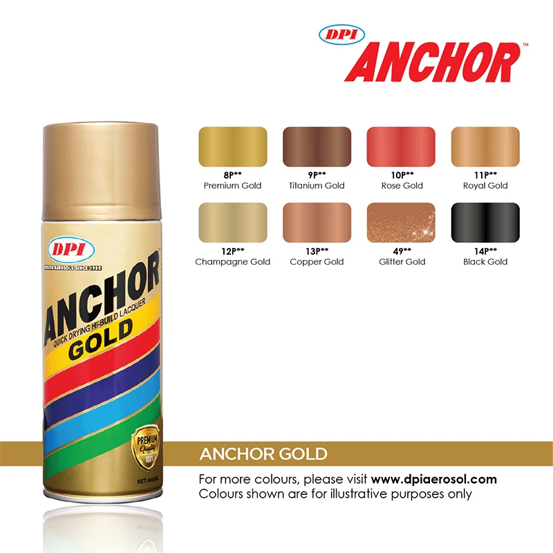 Dpi Anchor Gold Range Spray Paint Suitable For Wood Metal Plaster Sport Rim Other Materials Buy Gold Paint Dymark Spray Paint Distributor Marking Spray Paint Suppliers Product On Alibaba Com