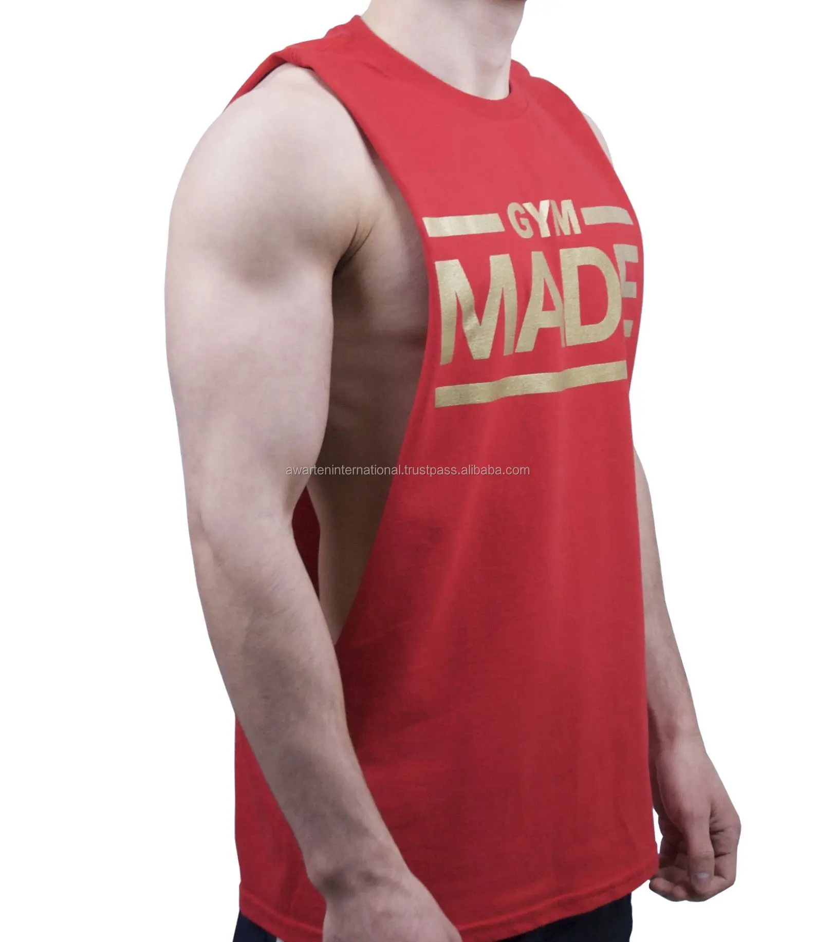 Oem Slim Fit Mens Cut Off Gym T Shirt/ Deep Cut Gym Training T Shirt