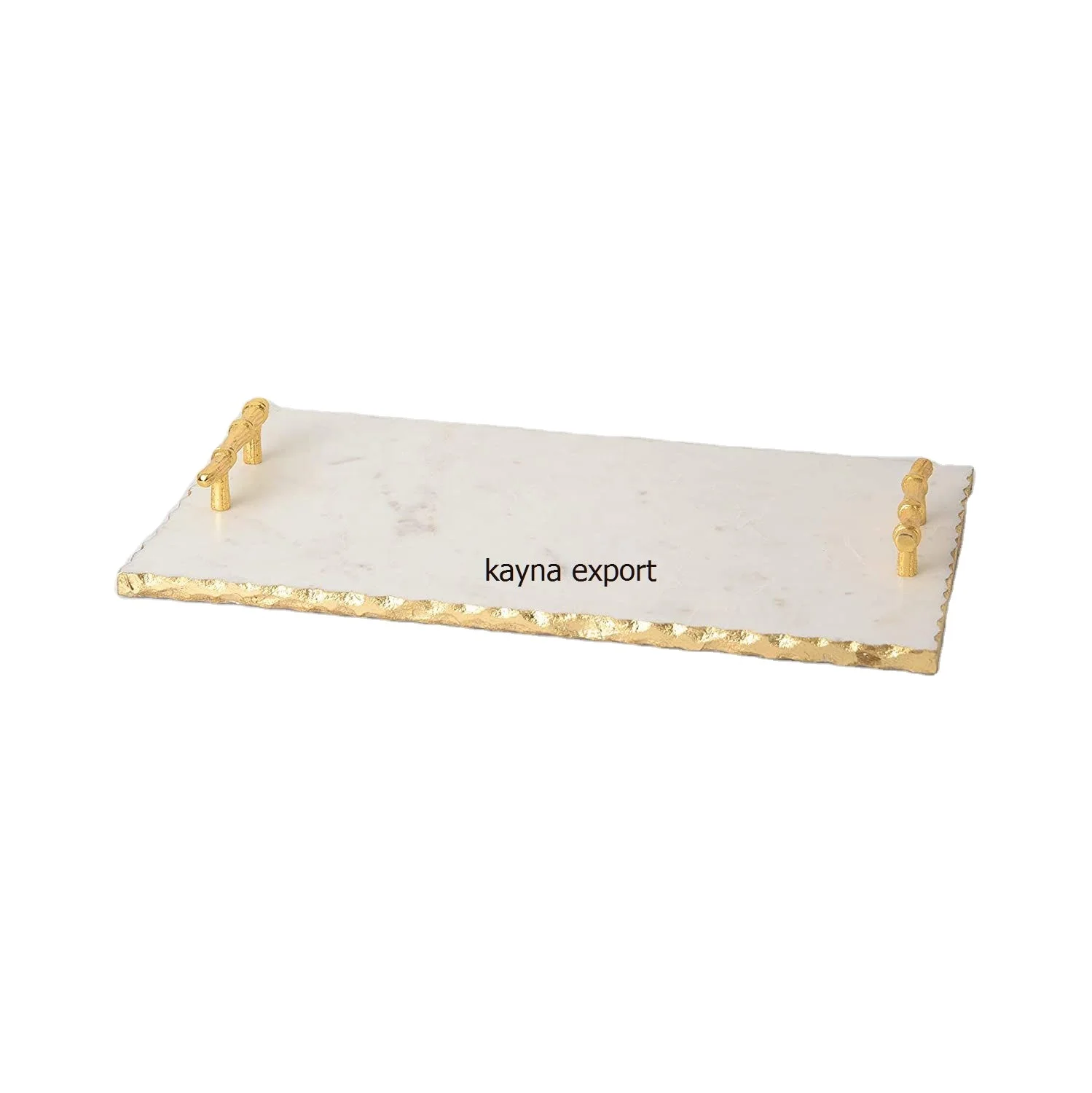 White Marble Gold Handle And Edges Decorative Serving Tray In Bulk