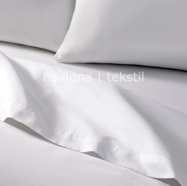 208 TC Hotel Plain Satin Bed Sheet 280x280 cm White %100 Cotton Double ...