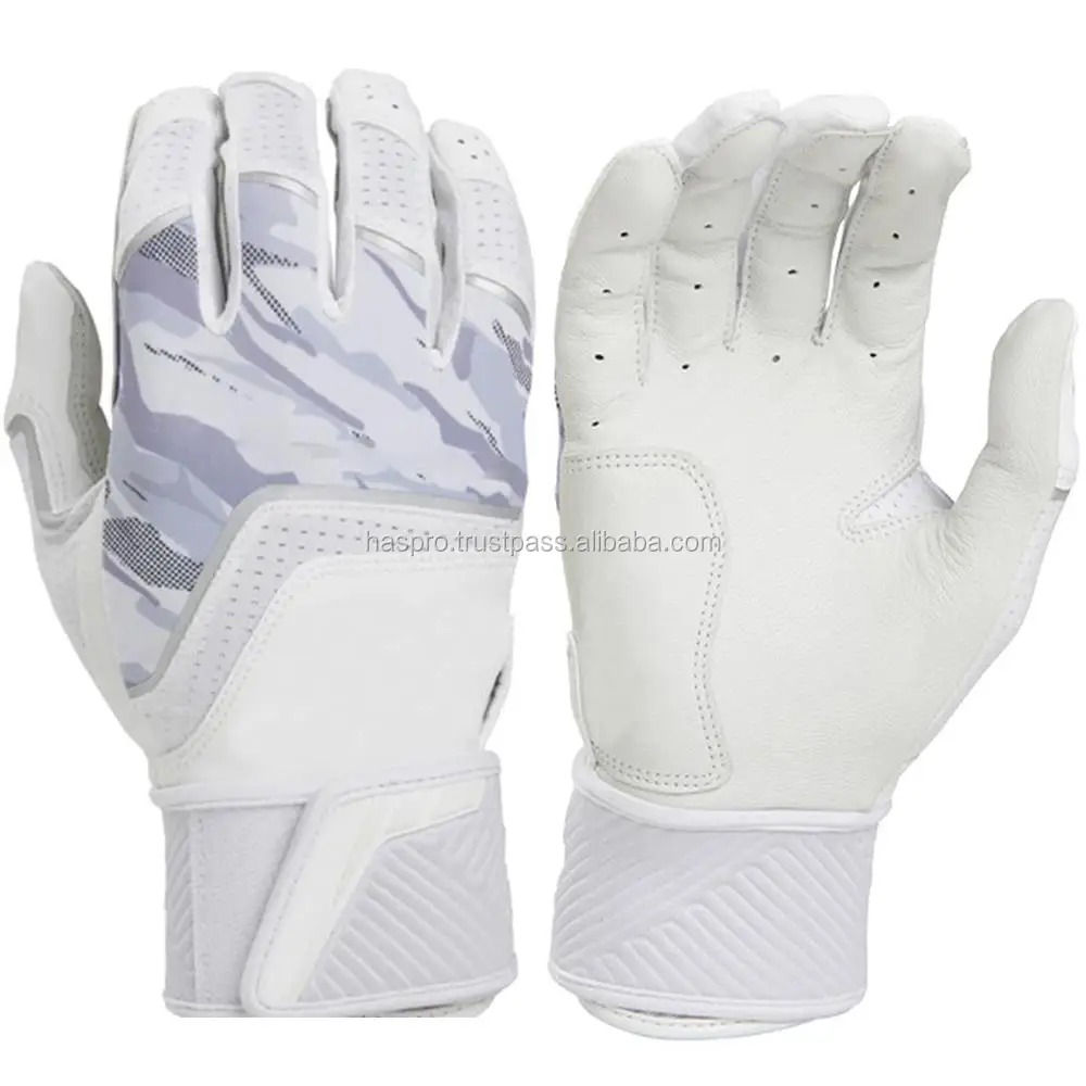 100 Pure White Leather Custom Baseball Batting Gloves Low Price Hand