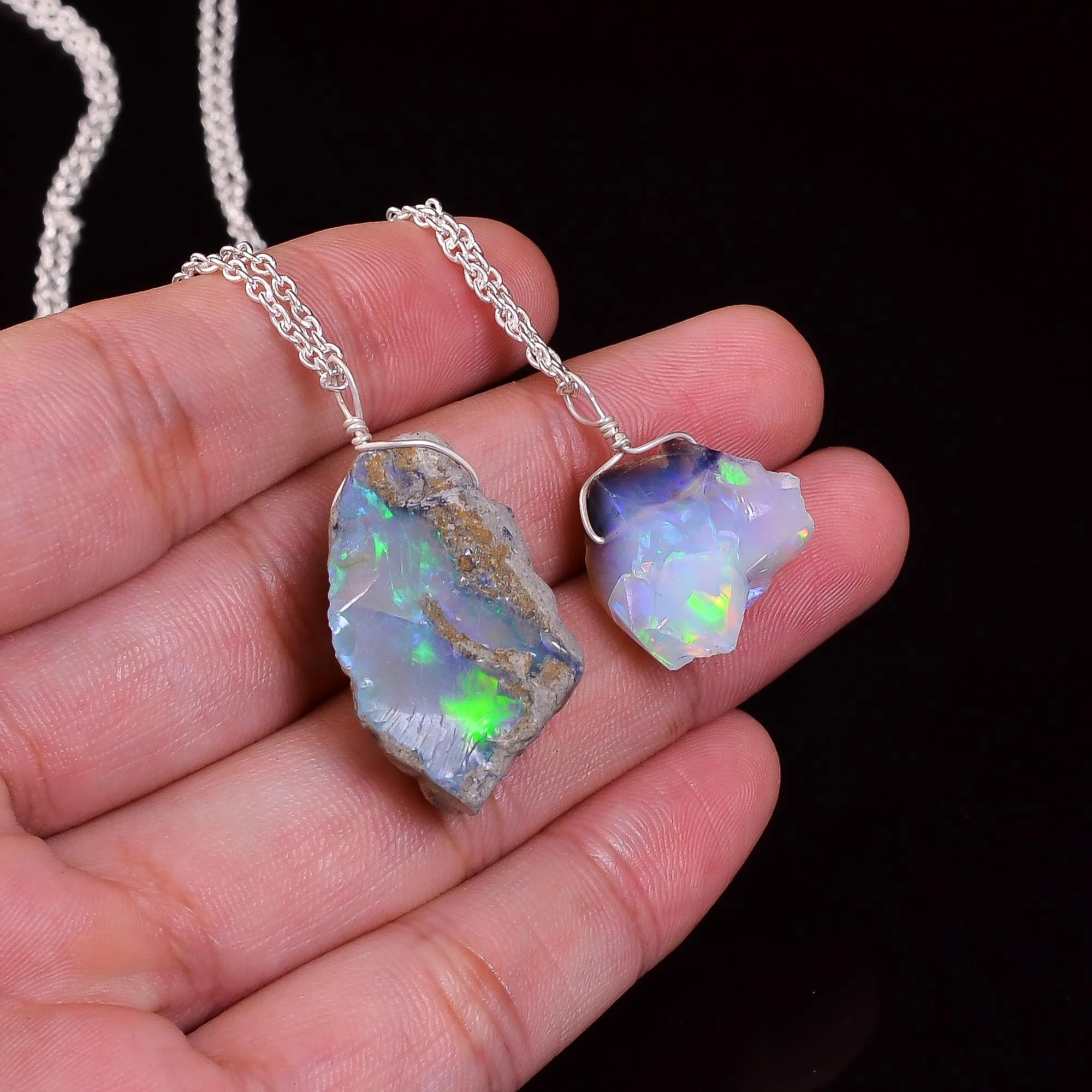WHOLESALE 5PC 925 SOLID STERLING SILVER NATURAL ETHIOPIAN OPAL PENDANT LOT O d34