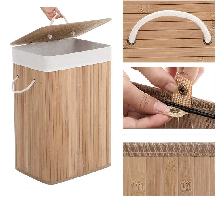 Songmics Lcb10y 72l Foldable Storage Hamper Natural Bamboo Laundry ...