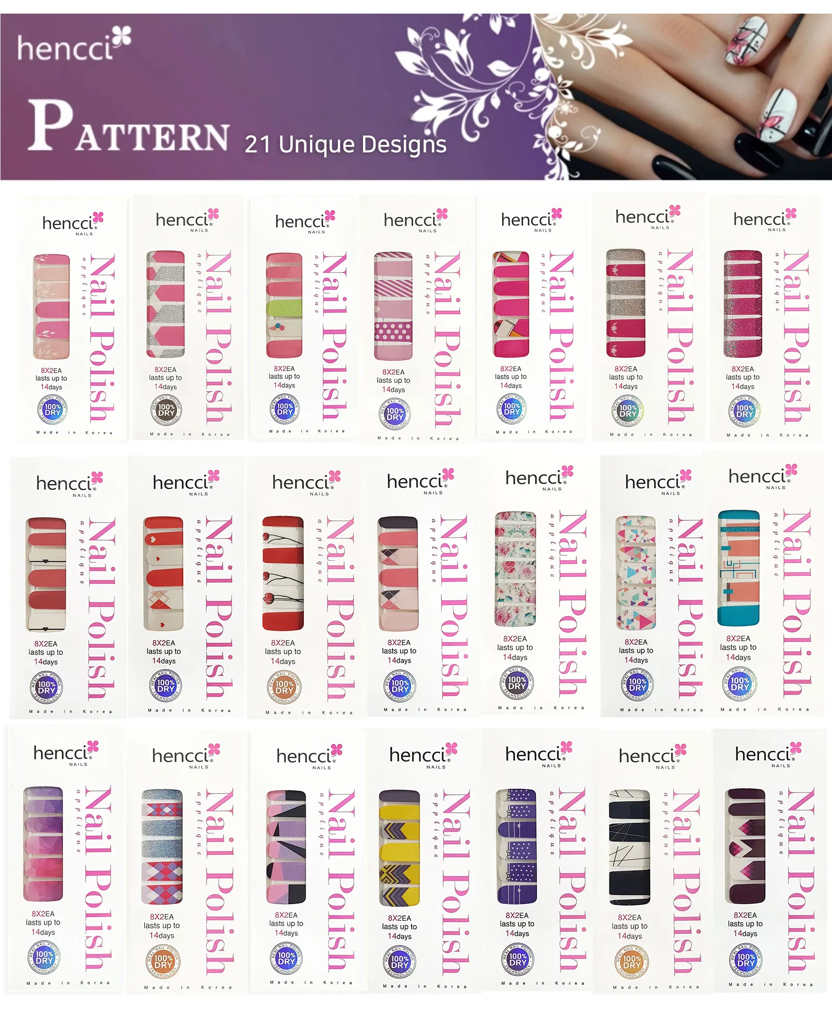 Korean 100 Dried Real Nail Polish Sticker Nontoxic Glossy Manicure