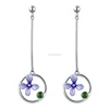 Janice jewelry Original design 925 Sterling silver drop earring Purple flower setting with Jade Chinese style high-end jewellery