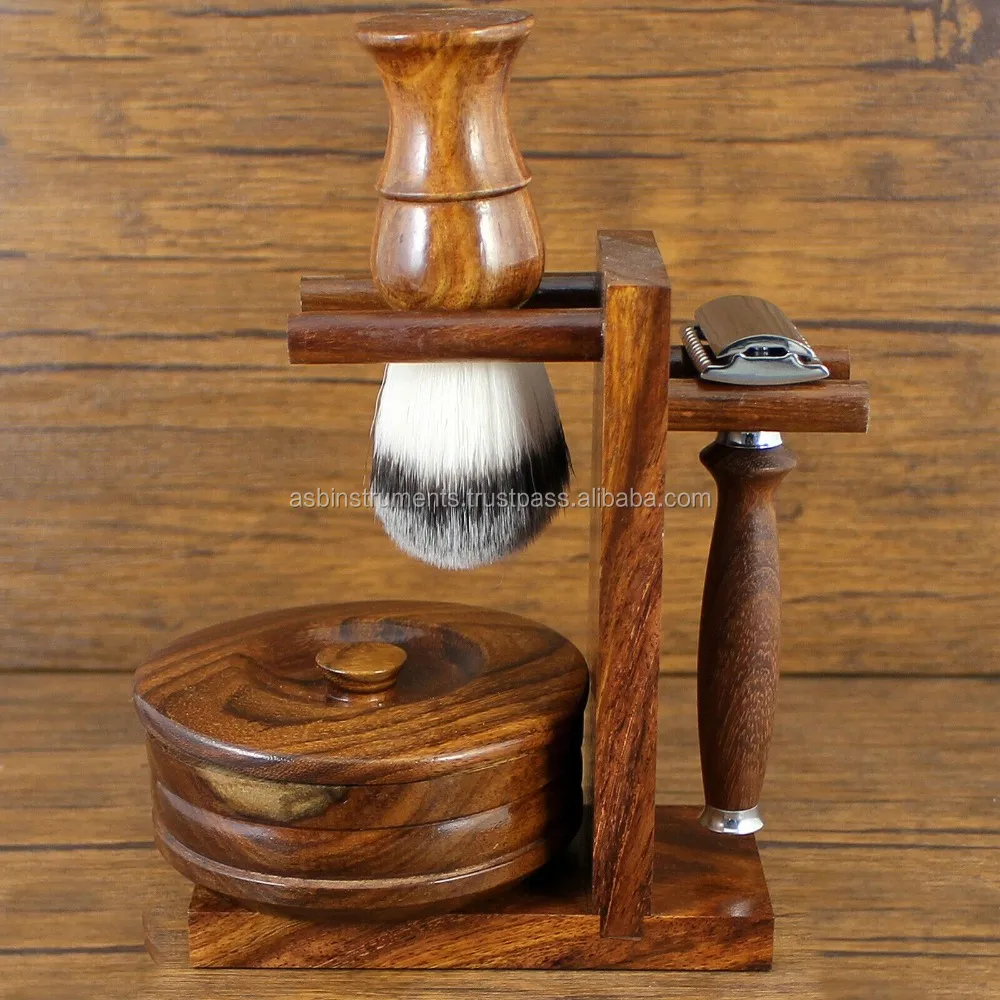 Wooden Shaving Set For Men's With Synthetic Hair Shaving Brush & Safety