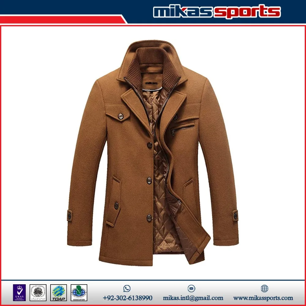 Wool Coats For Men Winter Button Placket Notched Collar Wool Trench ...