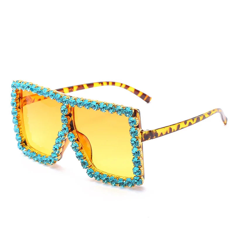 

THREE HIPPOS 2021 New Diamond Sunglasses Fashionable Square Rhinestones frame Shades beautiful color glasses uv400 Sun Glasses
