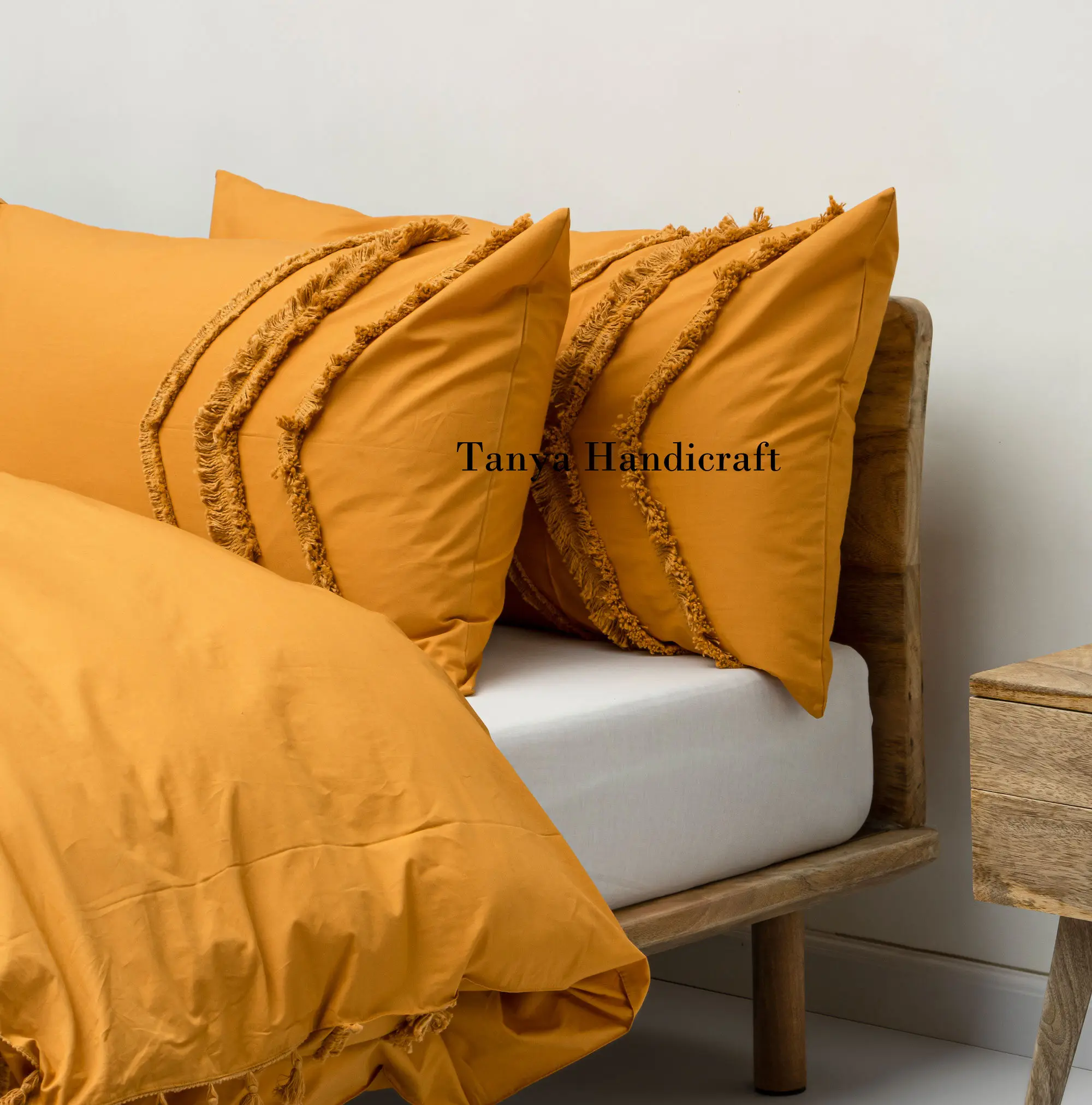Yellow Tufted Cotton Duvet Cover Boho Queen Size Comforter Cover King